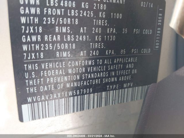 Photo 8 VIN: WVGAV3AX1EW587909 - VOLKSWAGEN TIGUAN 