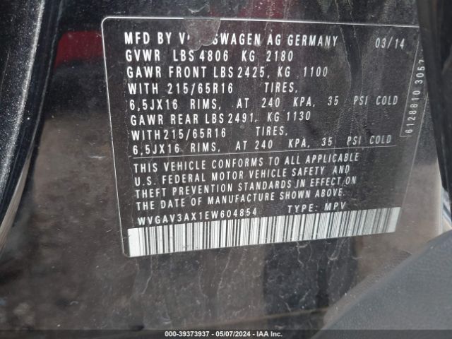 Photo 8 VIN: WVGAV3AX1EW604854 - VOLKSWAGEN TIGUAN 