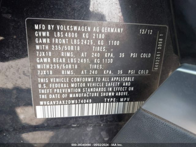 Photo 8 VIN: WVGAV3AX2DW574049 - VOLKSWAGEN TIGUAN 