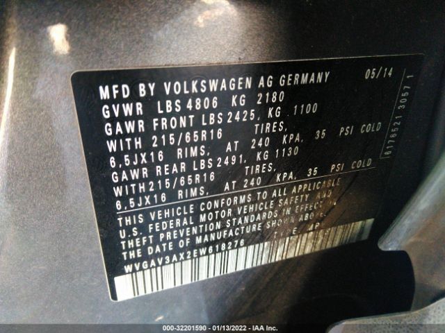 Photo 8 VIN: WVGAV3AX2EW618276 - VOLKSWAGEN TIGUAN 