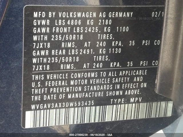 Photo 8 VIN: WVGAV3AX3DW593435 - VOLKSWAGEN TIGUAN 