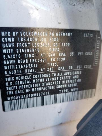 Photo 9 VIN: WVGAV3AX3DW597419 - VOLKSWAGEN TIGUAN S 