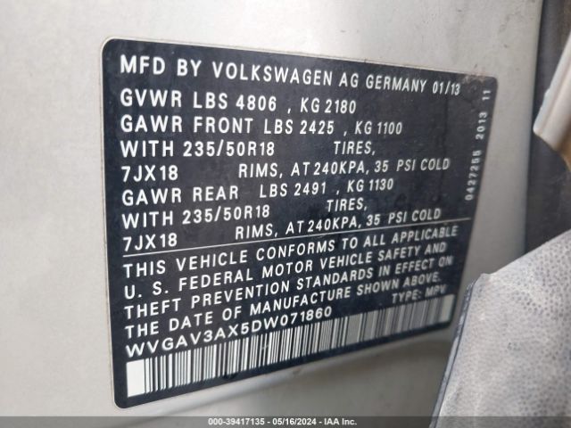 Photo 8 VIN: WVGAV3AX5DW071860 - VOLKSWAGEN TIGUAN 