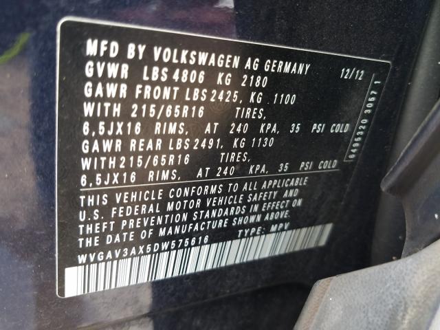 Photo 9 VIN: WVGAV3AX5DW575616 - VOLKSWAGEN TIGUAN 