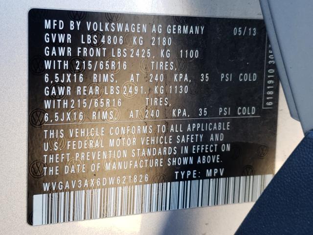 Photo 9 VIN: WVGAV3AX6DW621826 - VOLKSWAGEN TIGUAN S 