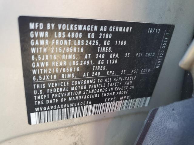 Photo 12 VIN: WVGAV3AX6EW540536 - VOLKSWAGEN TIGUAN S 