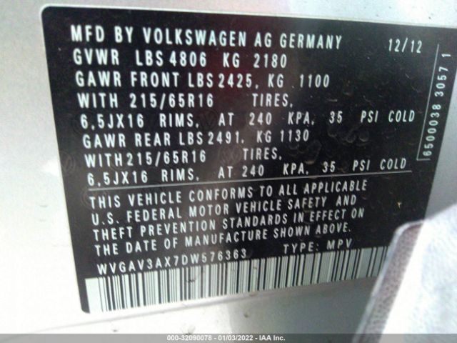 Photo 8 VIN: WVGAV3AX7DW576363 - VOLKSWAGEN TIGUAN 