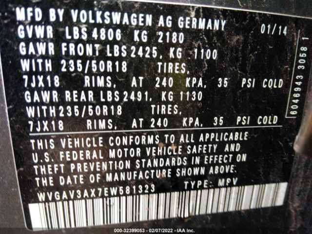 Photo 8 VIN: WVGAV3AX7EW581323 - VOLKSWAGEN TIGUAN 