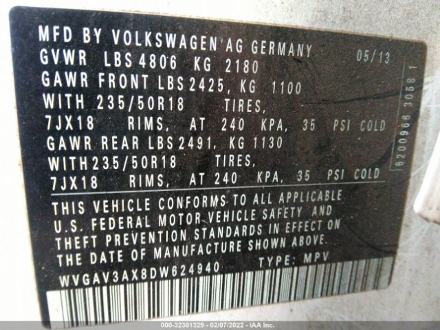 Photo 8 VIN: WVGAV3AX8DW624940 - VOLKSWAGEN TIGUAN 