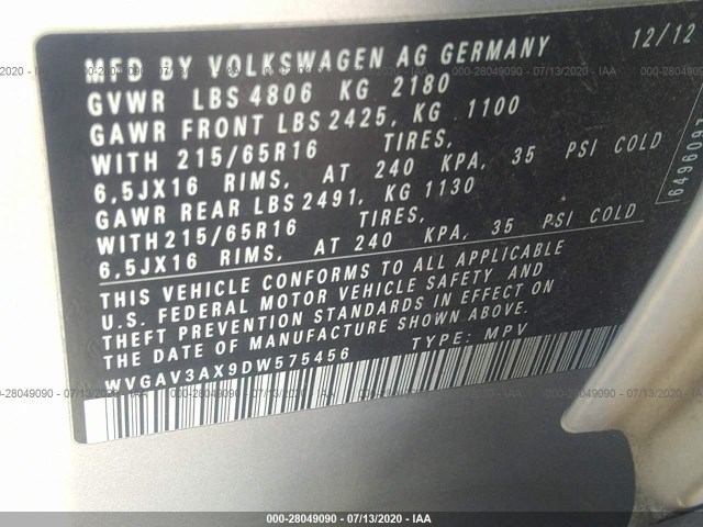 Photo 8 VIN: WVGAV3AX9DW575456 - VOLKSWAGEN TIGUAN 