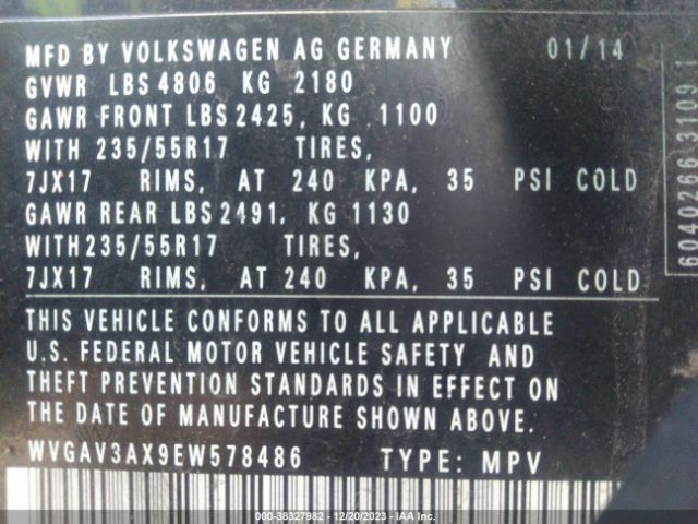 Photo 8 VIN: WVGAV3AX9EW578486 - VOLKSWAGEN TIGUAN 