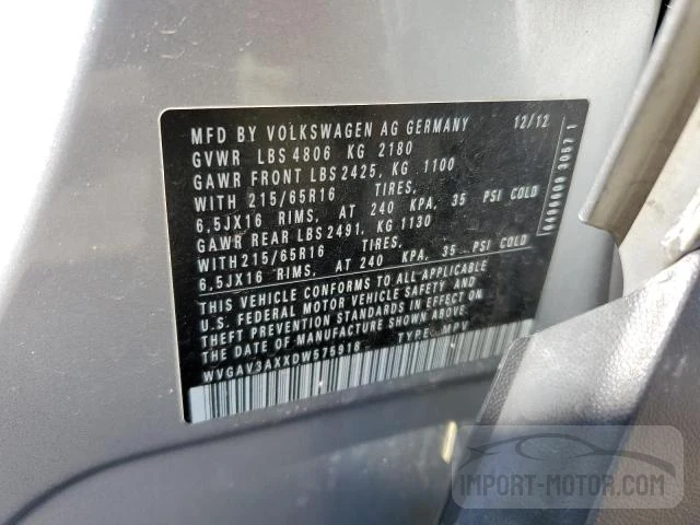 Photo 11 VIN: WVGAV3AXXDW575918 - VOLKSWAGEN TIGUAN 