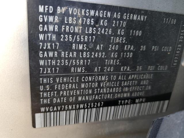 Photo 11 VIN: WVGAV75NX9W525267 - VOLKSWAGEN TIGUAN 