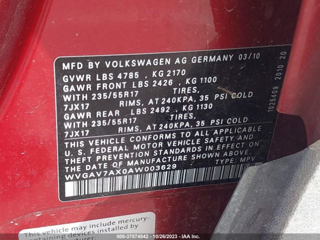 Photo 8 VIN: WVGAV7AX0AW003629 - VOLKSWAGEN TIGUAN 