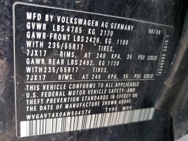 Photo 12 VIN: WVGAV7AX0AW504374 - VOLKSWAGEN TIGUAN S 