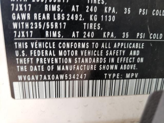 Photo 9 VIN: WVGAV7AX0AW534247 - VOLKSWAGEN TIGUAN S 