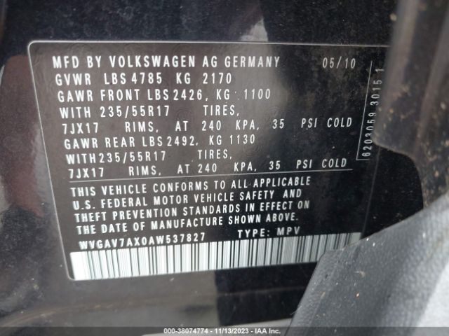 Photo 8 VIN: WVGAV7AX0AW537827 - VOLKSWAGEN TIGUAN 