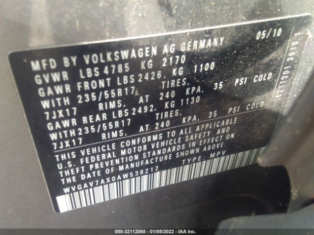 Photo 8 VIN: WVGAV7AX0AW538217 - VOLKSWAGEN TIGUAN 