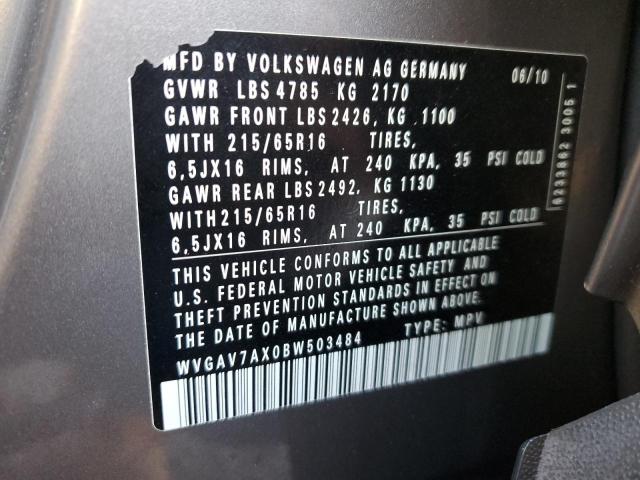 Photo 12 VIN: WVGAV7AX0BW503484 - VOLKSWAGEN TIGUAN S 