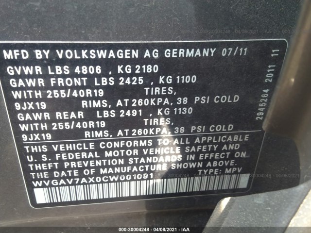 Photo 8 VIN: WVGAV7AX0CW001091 - VOLKSWAGEN TIGUAN 