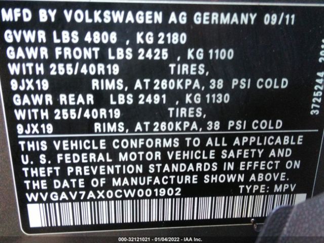 Photo 8 VIN: WVGAV7AX0CW001902 - VOLKSWAGEN TIGUAN 