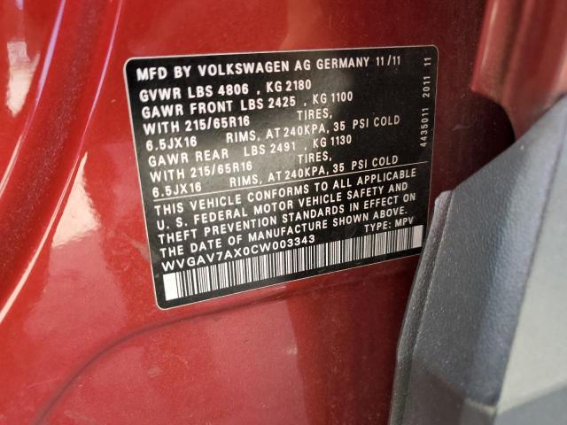 Photo 12 VIN: WVGAV7AX0CW003343 - VOLKSWAGEN TIGUAN S 