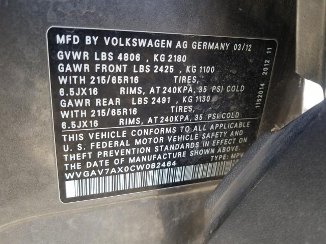 Photo 9 VIN: WVGAV7AX0CW082464 - VOLKSWAGEN TIGUAN 