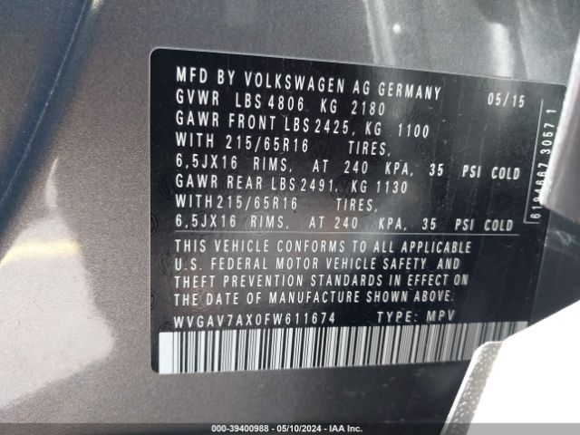 Photo 8 VIN: WVGAV7AX0FW611674 - VOLKSWAGEN TIGUAN 