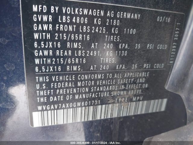 Photo 8 VIN: WVGAV7AX0GW601731 - VOLKSWAGEN TIGUAN 