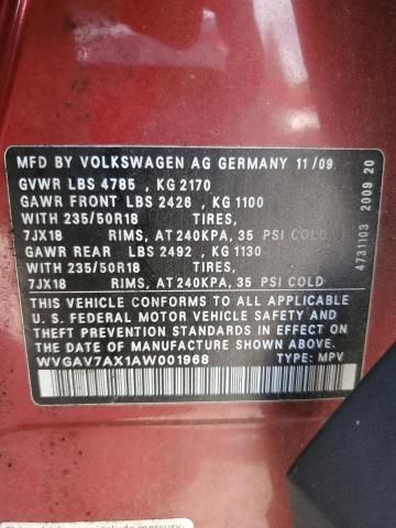 Photo 12 VIN: WVGAV7AX1AW001968 - VOLKSWAGEN TIGUAN 