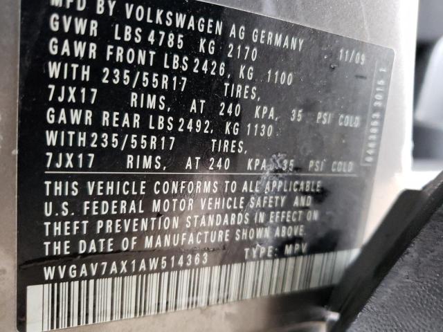 Photo 12 VIN: WVGAV7AX1AW514363 - VOLKSWAGEN TIGUAN S 