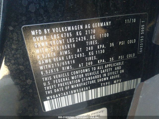 Photo 8 VIN: WVGAV7AX1BW524361 - VOLKSWAGEN TIGUAN 