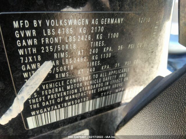 Photo 8 VIN: WVGAV7AX1BW530192 - VOLKSWAGEN TIGUAN 