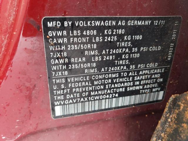 Photo 11 VIN: WVGAV7AX1CW004274 - VOLKSWAGEN TIGUAN S 