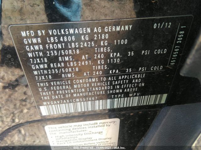 Photo 8 VIN: WVGAV7AX1CW557667 - VOLKSWAGEN TIGUAN 