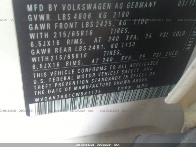 Photo 8 VIN: WVGAV7AX1CW581175 - VOLKSWAGEN TIGUAN 