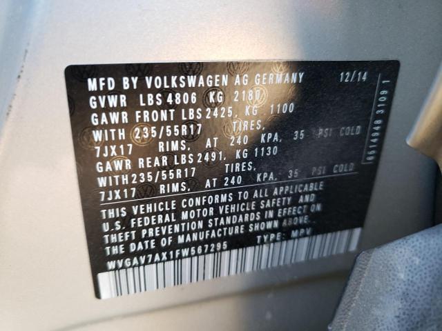 Photo 11 VIN: WVGAV7AX1FW567295 - VOLKSWAGEN TIGUAN S 