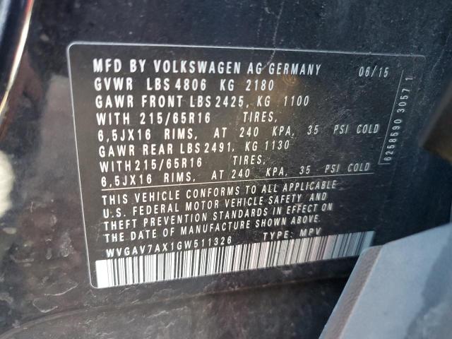 Photo 11 VIN: WVGAV7AX1GW511326 - VOLKSWAGEN TIGUAN S 