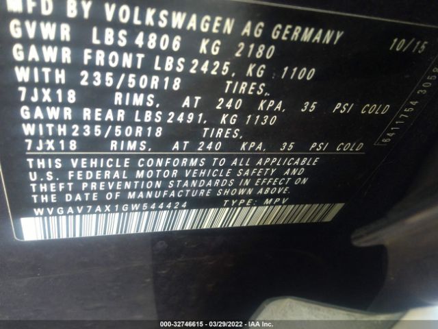 Photo 8 VIN: WVGAV7AX1GW544424 - VOLKSWAGEN TIGUAN 