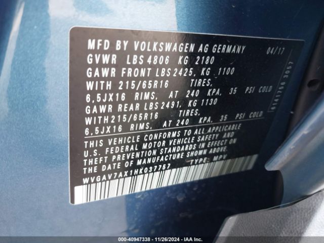 Photo 8 VIN: WVGAV7AX1HK037757 - VOLKSWAGEN TIGUAN 