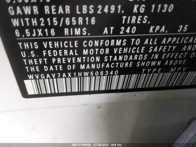 Photo 8 VIN: WVGAV7AX1HW506340 - VOLKSWAGEN TIGUAN 