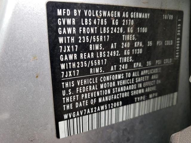 Photo 12 VIN: WVGAV7AX2AW512069 - VOLKSWAGEN TIGUAN S 