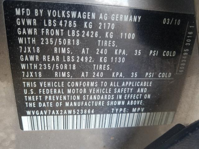 Photo 9 VIN: WVGAV7AX2AW523864 - VOLKSWAGEN TIGUAN 