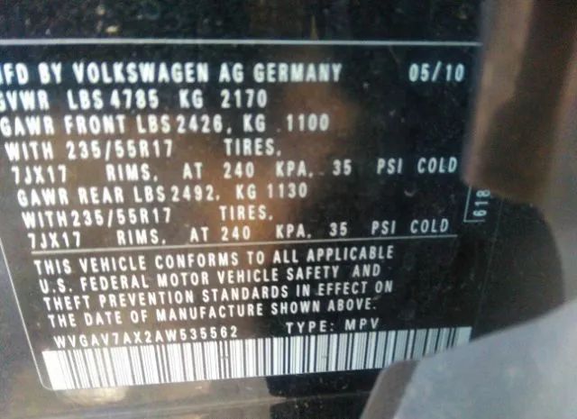 Photo 8 VIN: WVGAV7AX2AW535562 - VOLKSWAGEN TIGUAN 