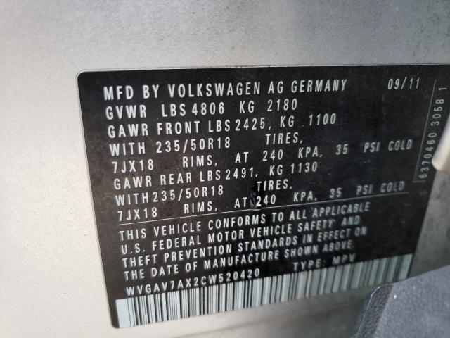 Photo 9 VIN: WVGAV7AX2CW520420 - VOLKSWAGEN TIGUAN S 