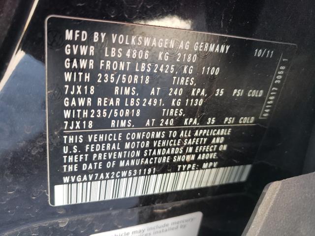 Photo 9 VIN: WVGAV7AX2CW531191 - VOLKSWAGEN TIGUAN S 