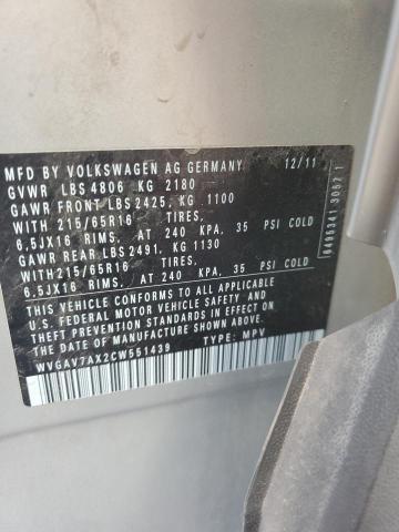 Photo 13 VIN: WVGAV7AX2CW551439 - VOLKSWAGEN TIGUAN S 