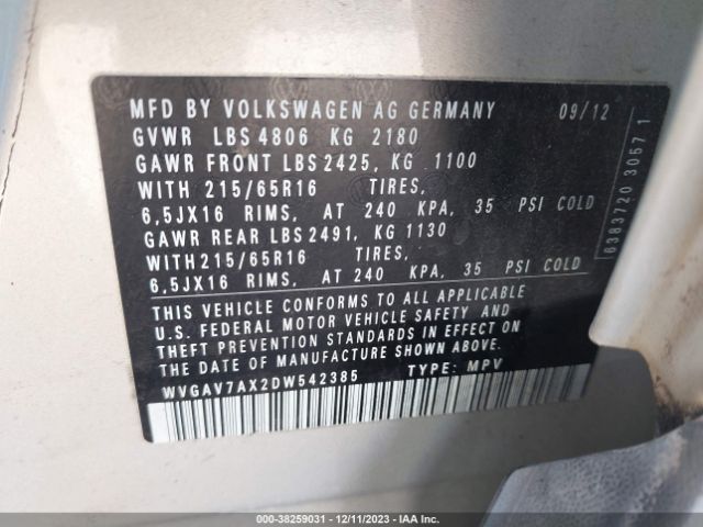 Photo 8 VIN: WVGAV7AX2DW542385 - VOLKSWAGEN TIGUAN 