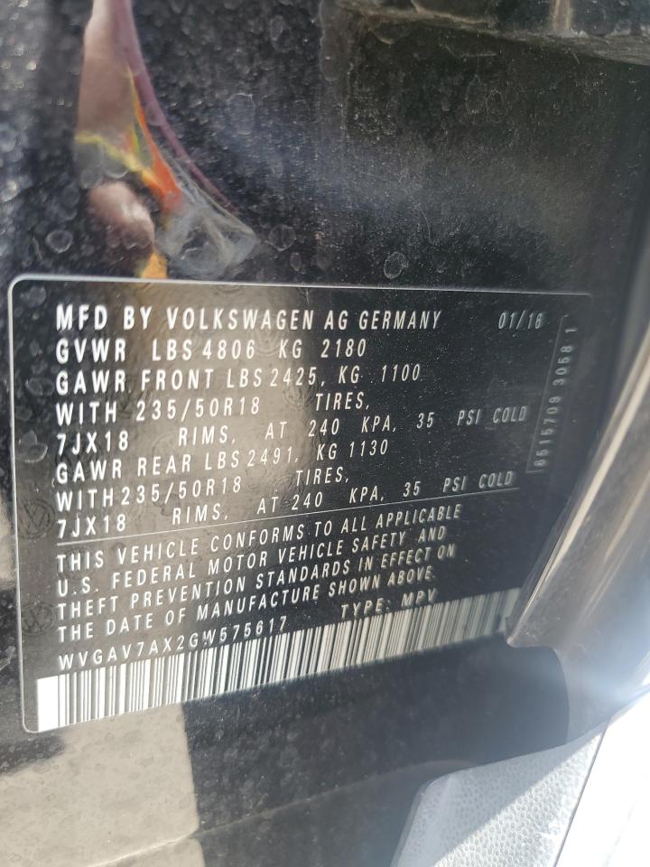 Photo 12 VIN: WVGAV7AX2GW575617 - VOLKSWAGEN TIGUAN 