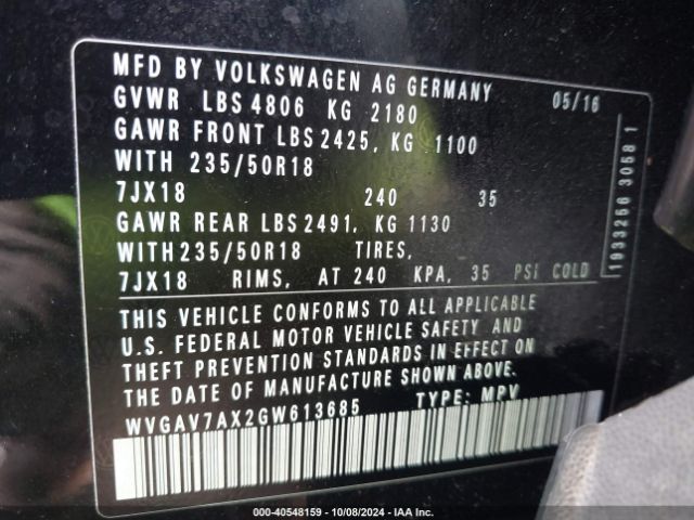 Photo 8 VIN: WVGAV7AX2GW613685 - VOLKSWAGEN TIGUAN 